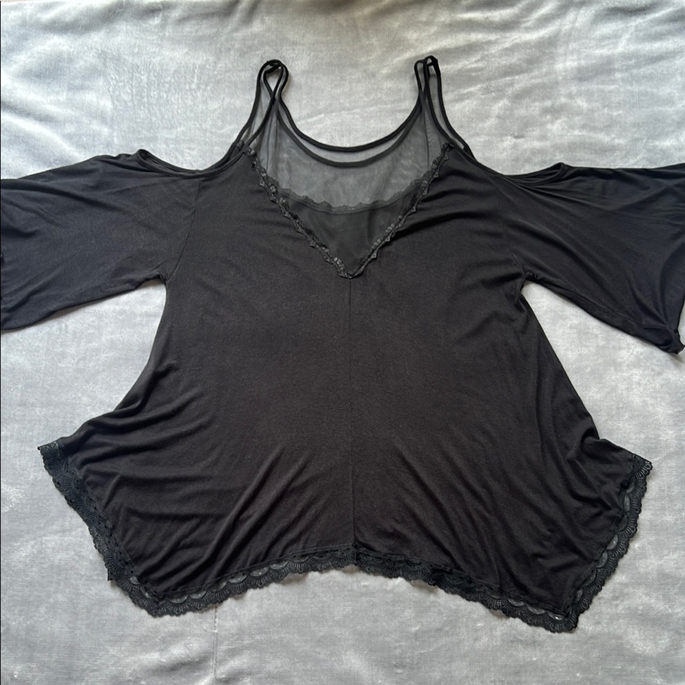 Intimate Attitude Vintage Black Cold Shoulder Top